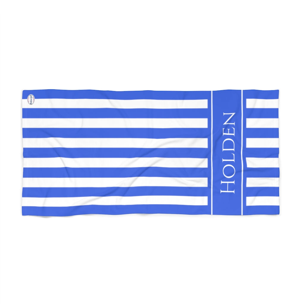 Blue Stripe Beach Towel - White Background - Blue band - Holden