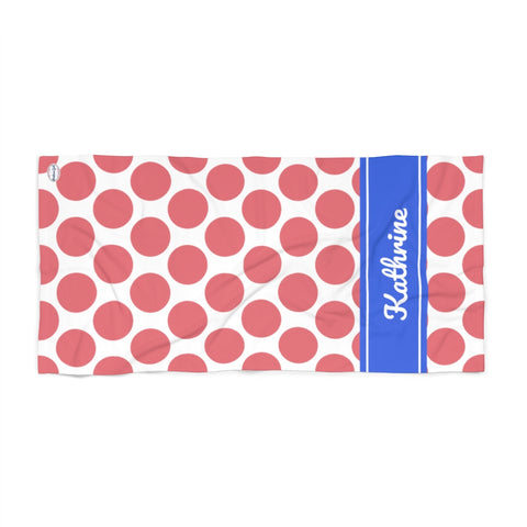 Copy of Copy of White Towel Pink Circles Beach Towel - blue Band - KATHRINE