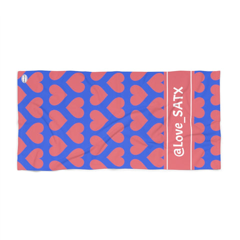 Blue Background - Pink Heart - Beach Towel - Love_SATX