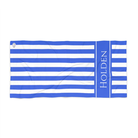 Blue Stripe Beach Towel - White Background - Blue band - Holden