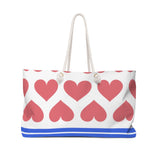 White Background - pink hearts - Weekender Bag
