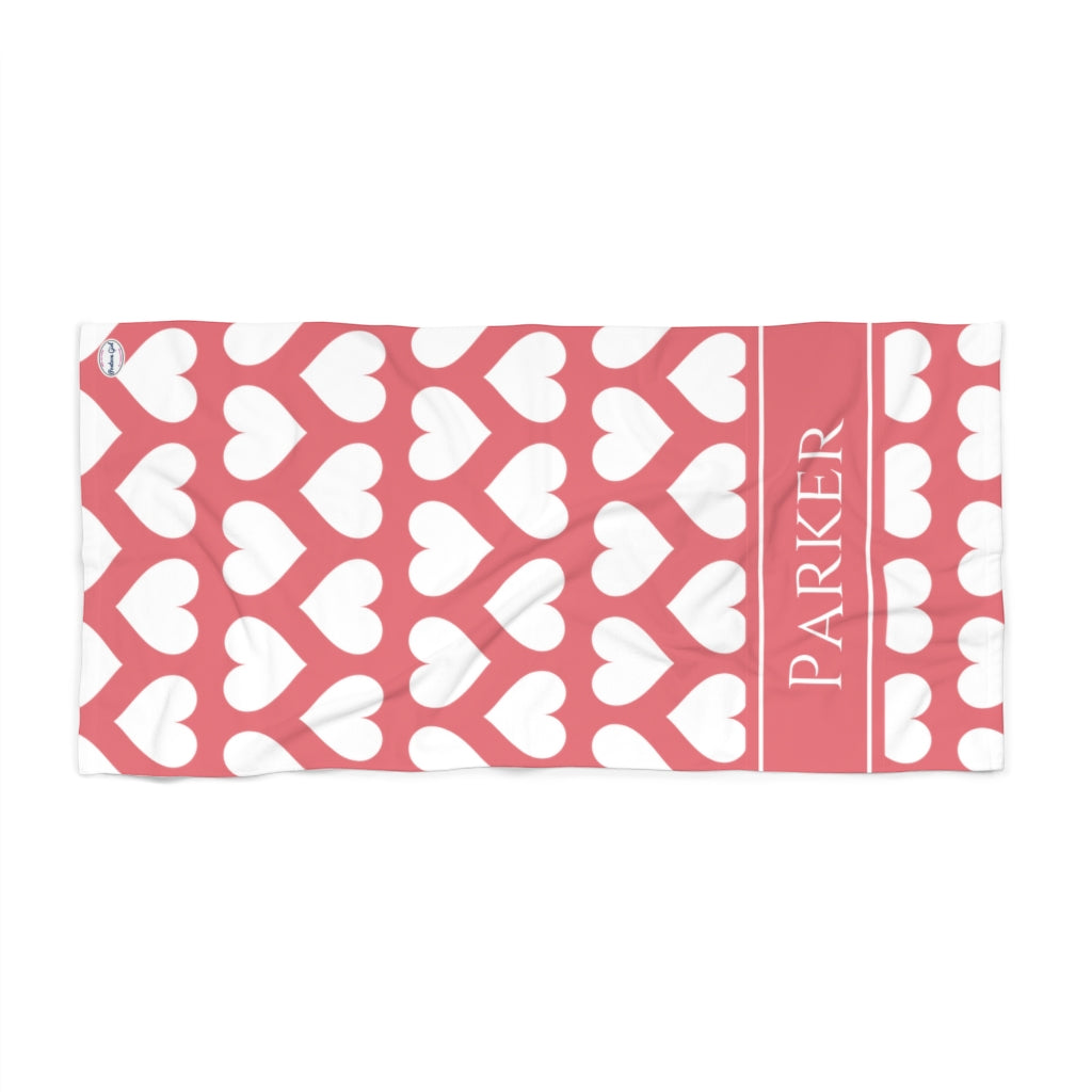 White Heart Beach Towel - Pink Background - Parker