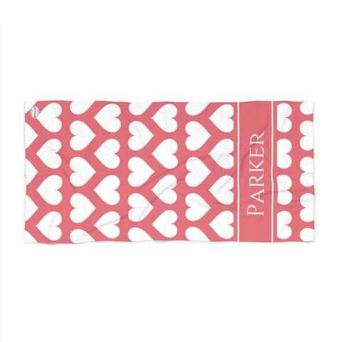 White Heart Beach Towel - Pink Background - Parker