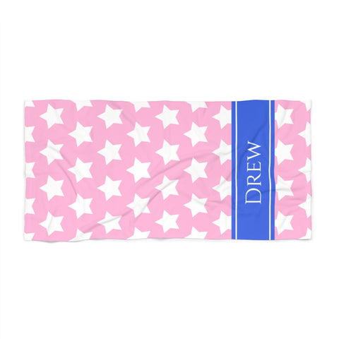 White Star Beach Towel - Pink Background - Drew