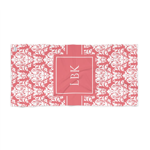 White Damask Beach Towel - Pink Background - LBK