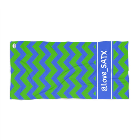 Green Background - Blue Chevron  - Beach Towel - Love_SATX