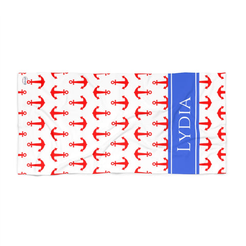 White Towel Red Anchor Beach Towel - Lydia