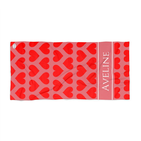 Red Heart Beach Towel - Pink Background - Aveline