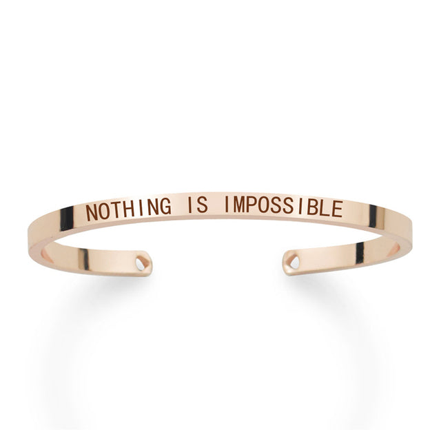 Motivational Bracelet - Bangle Gift - Nothing is Impossible - rose color