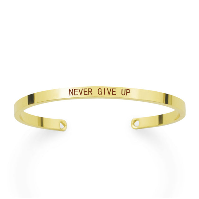 Motivational Bracelet - Bangle Gift - Never Give Up - Gold Color