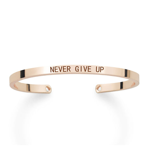 Motivational Bracelet - Bangle Gift - Never Give Up - Rose Color