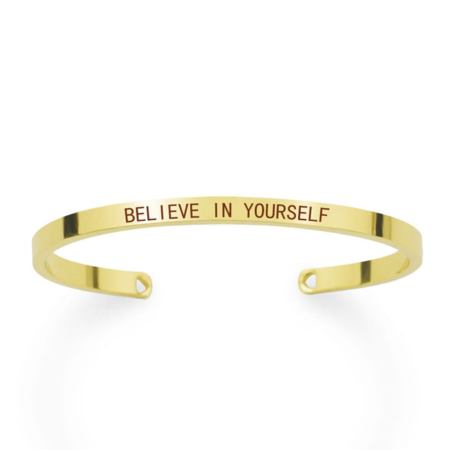Motivational Bracelet - Bangle Gift - Believe In Yourself - Gold Color