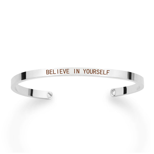 Motivational Bracelet - Bangle Gift - Believe In Yourself - Silver Color
