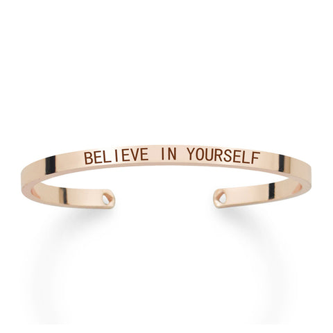 Motivational Bracelet - Bangle Gift - Believe In Yourself - Rose Color